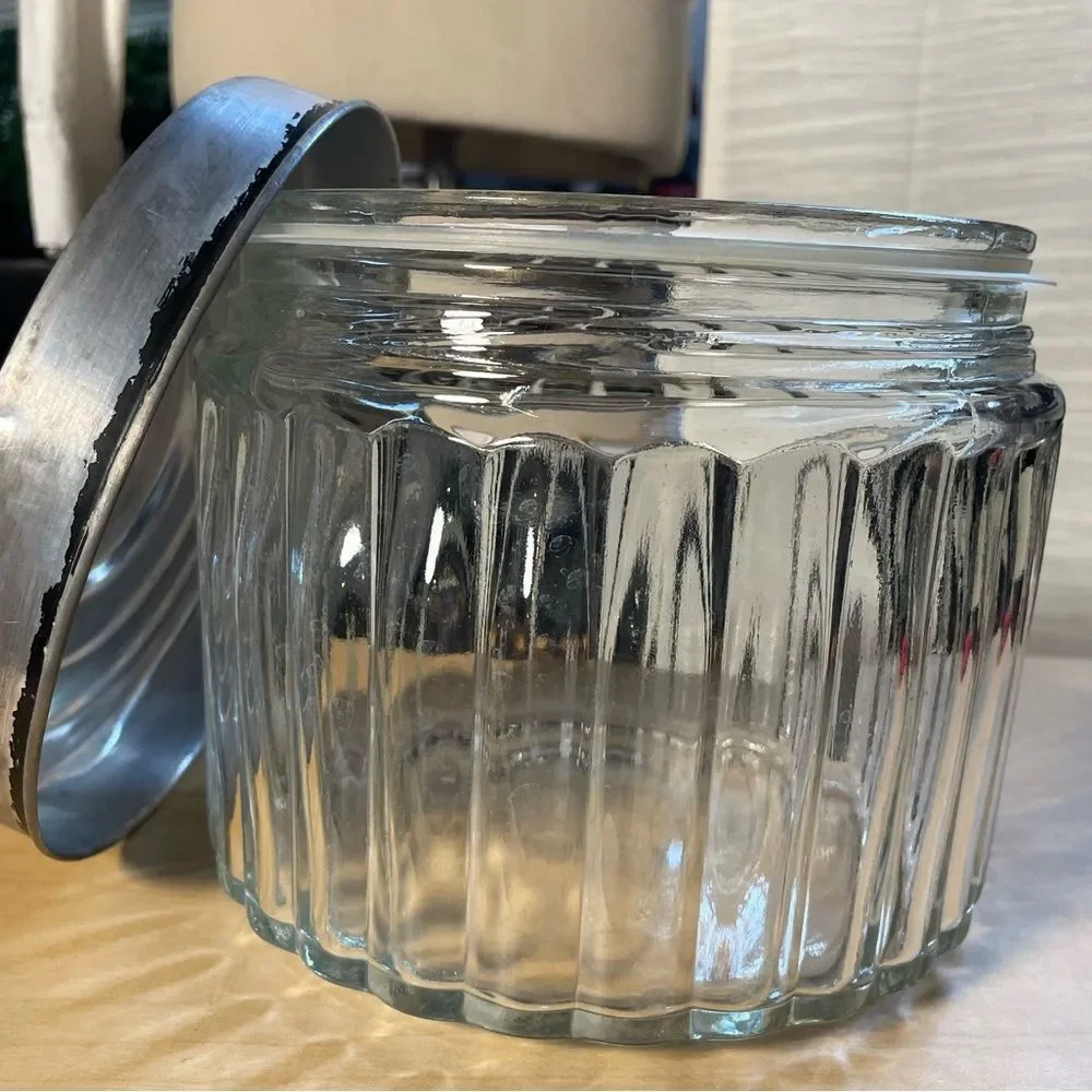 Ribbed Glass Jar with Rustic Metal Lid - Clear & Silver